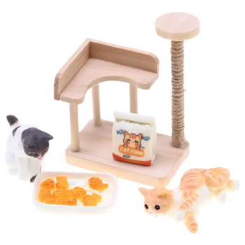 1 Комплект миниатюрных игрушечных моделей, имитирующих Кошачью башню и макет дома в виде фигурки кошки, мини-модель