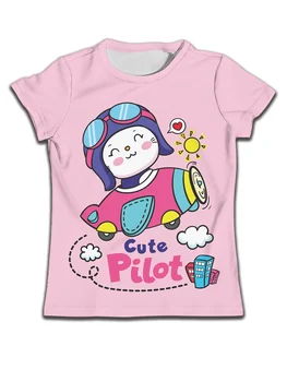 Новая футболка для мальчиков, Милая детская одежда для пилотов, Розовая летняя одежда, футболки для мальчиков, Детские рубашки с героями мультфильмов, Повседневные рубашки для девочек с коротким рукавом