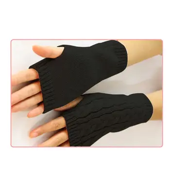 Женские варежки для девочек, зимние унисекс, грелка для рук, вязаные перчатки без пальцев по локоть, QW