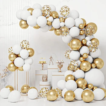 Комплект свадебной арки из воздушных шаров с конфетти из белого золота, латексные воздушные шары, день рождения, детский душ, юбилейное украшение Globos