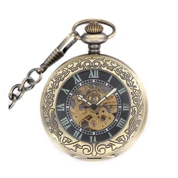 Ретро Люминесцентные механические карманные часы с автоподзаводом, Стимпанк-скелет, Аналоговая лупа, оконный футляр, карманные часы с подарочным футляром