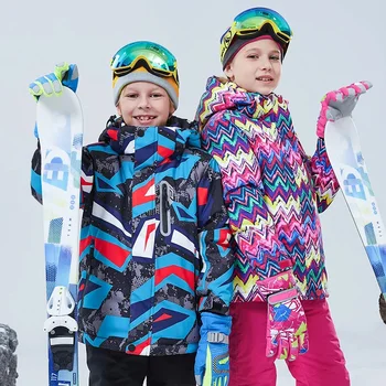 Комплект детской одежды для мальчиков и девочек -30 градусов, детский лыжный костюм для сноуборда, водонепроницаемая спортивная куртка для активного отдыха, брюки, одежда, зимний костюм для подростков
