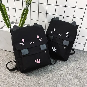 Холщовый рюкзак для женщин, рюкзак для iPad с вышивкой милого кота, многофункциональная сумка для телефона для девочек для отдыха