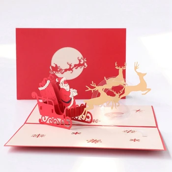 Поздравительная открытка с Рождеством 3D для всплывающей открытки с конвертом, Рождественская открытка на санях Санта-Клауса, приглашение на вечеринку, украшение F0T6
