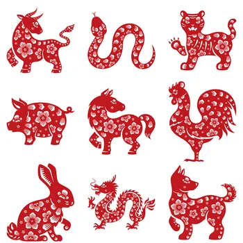 Three Ratels QC555 Китайская традиционная красная наклейка из 12 знаков зодиака, вырезанная из бумаги, семейное украшение