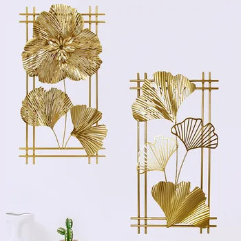 Новый китайский стиль, золотые цветы из листьев гинкго, 3D настенный домашний Фон, Железное украшение стен, Металлические листья, декор комнаты
