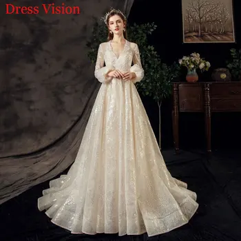 v-neck Wedding Dress Robe De Mariée Vestido De Noiva Party Gowns свадебное платье A-line Robe De Mariage Sweep Train