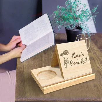 Персонализированная Деревянная Треугольная подставка для книг с держателем для кофейной чашки, изготовленная на заказ Подставка для страниц книги 