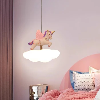 Милая детская комната, цветные люстры в виде пегаса, облачные лампы, светодиодная теплая романтическая люстра для спальни принцессы, прикроватная люстра для спальни девочки