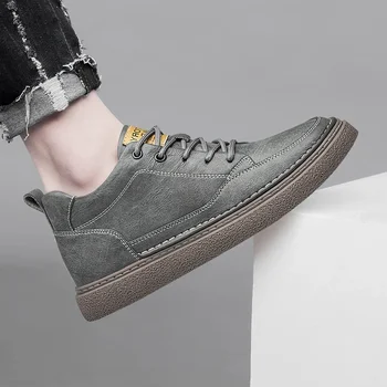 Осенняя брендовая мужская обувь 2023 года, Мужская вулканизированная обувь на шнуровке, Повседневные мужские кроссовки в опрятном стиле на плоской подошве с мужскими универсальными кроссовками