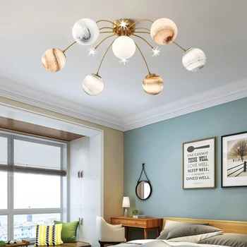 Подвесной светильник Planet Ball в стиле ар-деко, детская комната, гостиная, столовая, подвесные светильники, лампа G9, золотой металл, прямая поставка