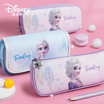 Пенал Disney Frozen, двухслойная сумка для ручек Kawaii Elsa, пенал большой емкости, пенал для карандашей, Школьные принадлежности, Канцелярские принадлежности В подарок