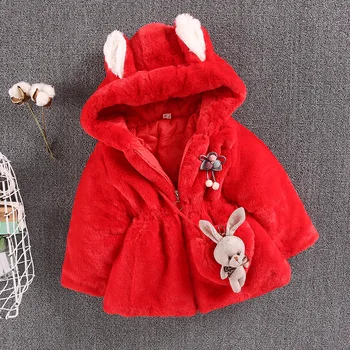 LZH Зимняя сумка с кроликом для девочек + пальто 2ШТ 2023 Повседневная однотонная теплая куртка с капюшоном для малышей, Рождественский плюшевый костюм на Хэллоуин