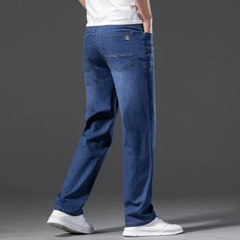 Мужские джинсы Классические Летние хлопчатобумажные прямые стрейчевые брендовые джинсовые брюки комбинезон Светло-голубые Облегающие брюки 40 42 44 46