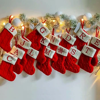 2021 Рождественский чулок, Рождественская елка, Подвесные украшения, Вязаные носки с буквами, Подвесные подарки, Фестивальный чулок На Новый год