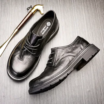 Осенне-зимние модельные туфли из воловьей кожи, высококачественная мужская обувь из натуральной кожи, Роскошная дизайнерская обувь, Повседневная деловая мужская обувь