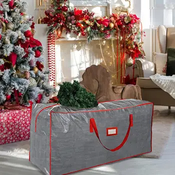 Сумка для рождественской елки из полиэтиленового материала, прочная сумка для хранения рождественской елки с колесиками и ручками, вместительный органайзер для 9-футовых деревьев