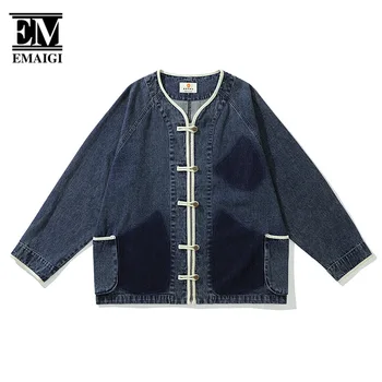 Мужская уличная одежда Cityboy, Япония, свободная повседневная винтажная джинсовая куртка, мужское пальто-карго без воротника, верхняя одежда