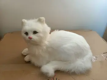 большая белая кошка модель из пластика и меха имитация кошки кукла украшение дома подарок около 30x15cm xf2931