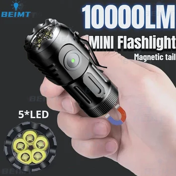 10000LM Мини 5 * Светодиодные фонари USB перезаряжаемые с батареей 18350, мощный уличный фонарь, походная лампа, рабочий свет COB
