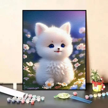 Цифровая картина маслом с милой собачкой, цвет заливки D, день рождения девочки, отдел ручной росписи, декоративная роспись