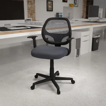 Основы Flash, серое сетчатое поворотное эргономичное офисное кресло со средней спинкой и подлокотниками, сертифицировано BIFMA