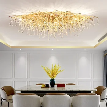 Современные хрустальные светодиодные люстры Nodric Gold Sliver Роскошный потолочный светильник для гостиной кухни гостиничного холла Светильник для внутреннего декора
