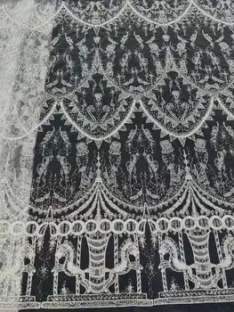 Новое поступление, тяжелая французская кружевная ткань с бисером, цветами, пайетками, Высококачественный африканский тюль для пошива свадебных платьев