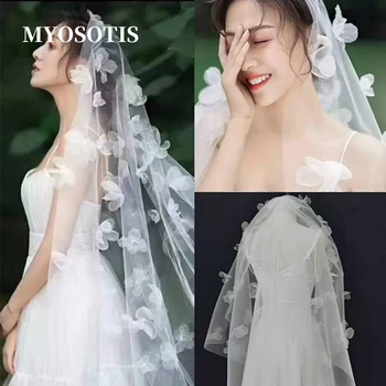 Романтическое свадебное платье с фатой, украшенное лепестками, слои фаты из тюля, свадебные вуали
