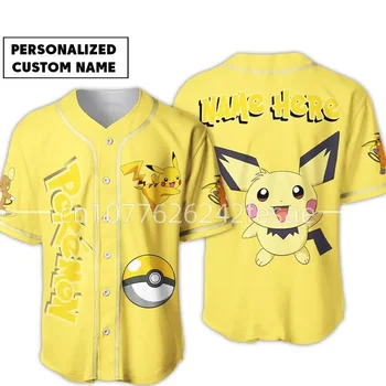 Бейсбольная майка Pokemon Pikachu с 3D принтом, модная уличная бейсбольная рубашка для мужчин и женщин с индивидуальным названием, короткий рукав