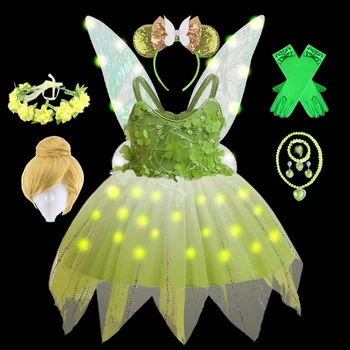 Платья со светодиодной подсветкой для девочек, костюм детской феи, косплей, одежда принцессы с цветочной феей, наряд для Рождественской вечеринки