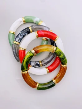 Красочный эластичный браслет из акриловой трубки для женщин, модный стильный браслет, ювелирные изделия, пара браслетов, подарочные украшения