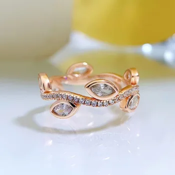 Spring Qiaoer 18-Каратное Позолоченное Обручальное кольцо из стерлингового серебра 925 пробы с высокоуглеродистым бриллиантом и драгоценным камнем, ювелирное кольцо для женщин