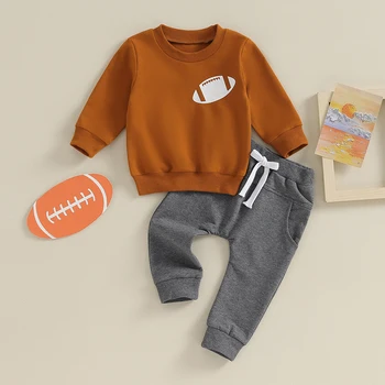 Игровая одежда для новорожденных мальчиков, толстовка с длинными рукавами и футбольным принтом, однотонные длинные брюки