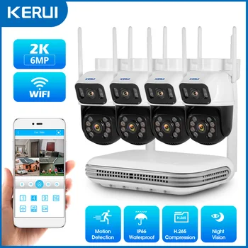 KERUI 6-мегапиксельная HD IP-камера для защиты безопасности Беспроводные PTZ Wifi камеры видеонаблюдения 8-канальный видеорегистратор CCTV Водонепроницаемый комплект видеонаблюдения