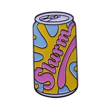 Брошь в виде банки из-под колы с эмалевой булавкой Slurm, красочный значок для напитка, вдохновленный украшениями в стиле ностальгии 90-х