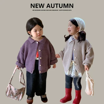 Зимние детские, для маленьких девочек, осень-весна, однотонная вязаная верхняя одежда с длинными рукавами, пальто, кардиган для маленьких девочек, свитер 1-7 лет