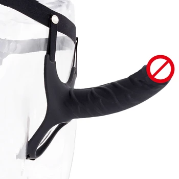 Фаллоимитатор-страпон, полый удлинитель пениса с силиконовыми ремешками, силиконовый ремешок на фаллоимитаторе с комплектом ремней безопасности, секс-игрушки для мужчин без вибрации