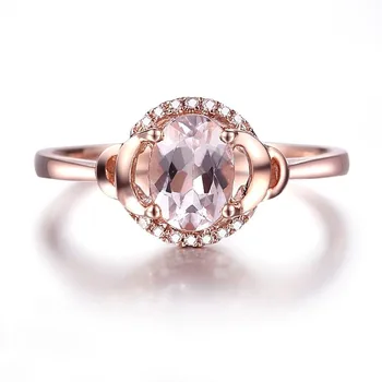 HELON, Розовое золото 10 карат, Безупречный овал, 7x5 мм, настоящие морганитные бриллианты, женские ювелирные украшения, Обручальное кольцо с драгоценным камнем