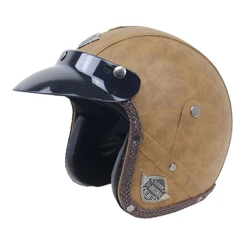 M-XL Коричневая Дышащая защита головы, Износостойкий мотоциклетный шлем, Байкерский кожаный шлем с открытым лицом, принадлежности для мотокросса