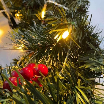 Рождественская светодиодная подсветка, искусственные сосновые иголки, ягоды, сосновые шишки для наружного декора стен в саду, во дворе