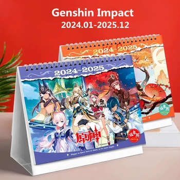 2024-2025 Игровой настольный календарь Genshin Impact Сяо, Хутао, Венди С героями мультфильмов, двойные календари, Школьные принадлежности