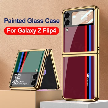GKK Для Samsung Galaxy Z Flip 4 3 Case Роскошная Гальваническая Рамка Окрашенная Стеклянная Крышка Для Samsung Z Flip4 Корпус Из Закаленного Стекла