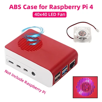 Корпус Raspberry Pi 4 ABS, красно-белая пластиковая подставка для корпуса, охлаждающий вентилятор 40x40 с синим светодиодом для Pi 4