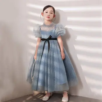 Новое детское платье принцессы 2024 года, роскошное платье для гостей, платье для фортепианного представления, платье для дня рождения