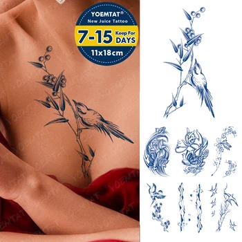 Стойкая татуировка с чернилами Juice, китайская птица, Бамбук, Водонепроницаемые временные татуировки, Полупостоянные наклейки для боди-арта, поддельные татуировки Для женщин и мужчин