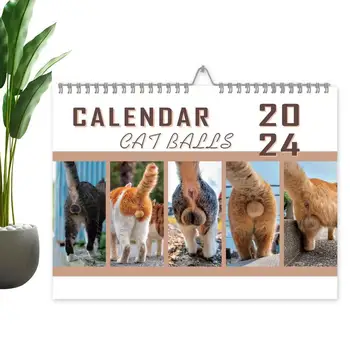Настенный календарь на 2024 год, 12-месячный подвесной календарь с кошачьими шариками, январь 2024 года, декабрь 2024 года, ежемесячный настенный календарь с переворачивающимся дизайном.