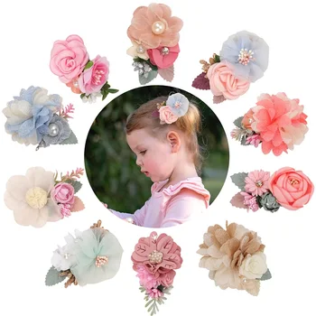 10 шт./компл. Милые розовые заколки с искусственным цветком на голове, натуральный жемчуг, универсальные заколки для волос принцессы для маленьких девочек, аксессуары