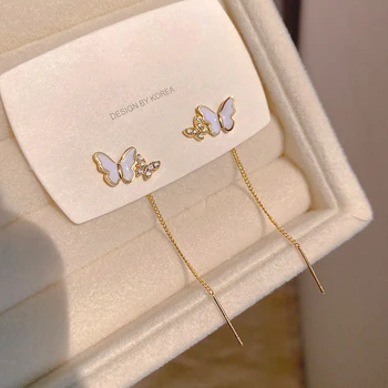 Новая мода, Милая Двойная бабочка с цирконием, Длинная кисточка, линия ушей для женщин, Изысканный подарок ювелирных изделий для вечеринок для девочек