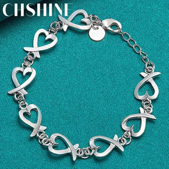 CHSHINE Браслет-цепочка из стерлингового серебра 925 пробы с сердечком для женщин, модные очаровательные ювелирные изделия для свадебной вечеринки